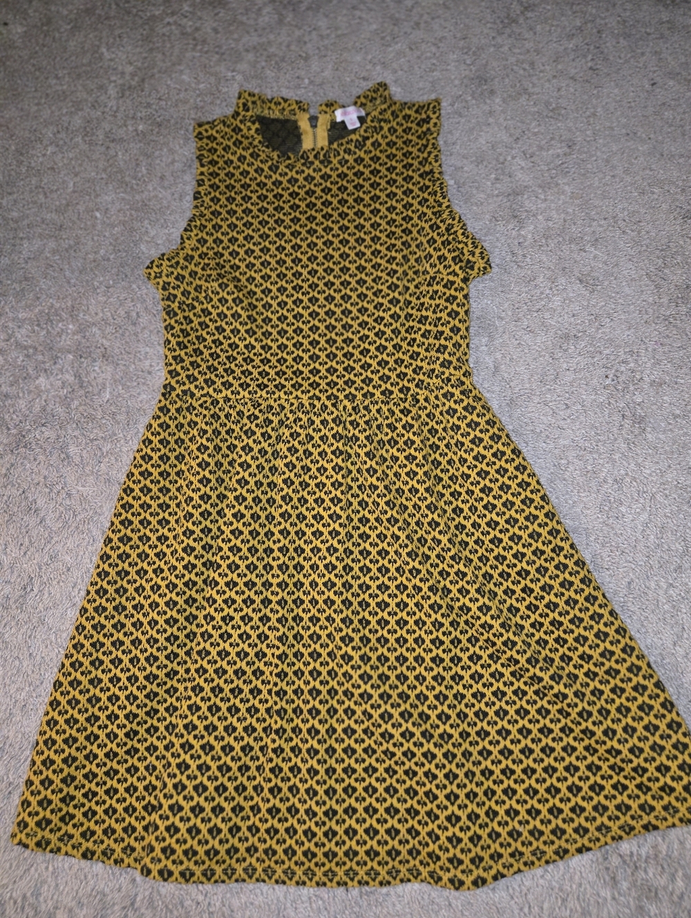 Xhilaration Mustard Yellow and Black Sleeveless Patterned Dress
